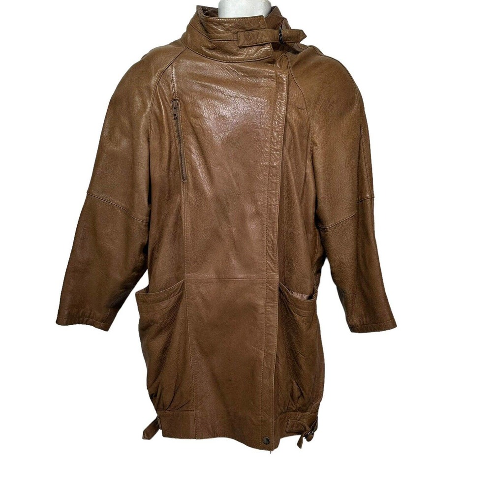 Vintage bermans leather neck buckle side snap jacket Size M